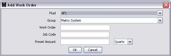 Work Orders 4. One of the following Work Order Dialogs will display, depending on the Matrix software platform you are running. Basic Global Work Order Dialog Box FIG.