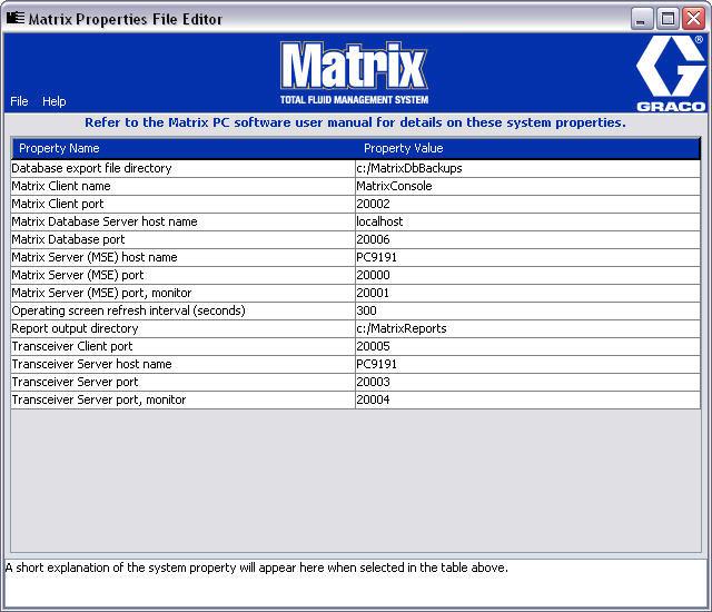 Installation 2. The editor appears as a two-column list of system properties, with property names on the left and their editable values on the right (FIG. 23).