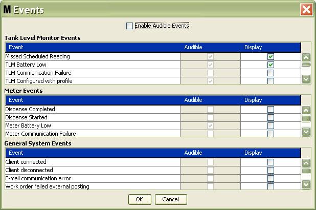 System Administrator Setup Screens Selecting DISPLAY Events Click the modify button to display the Events change screen shown in FIG. 64.