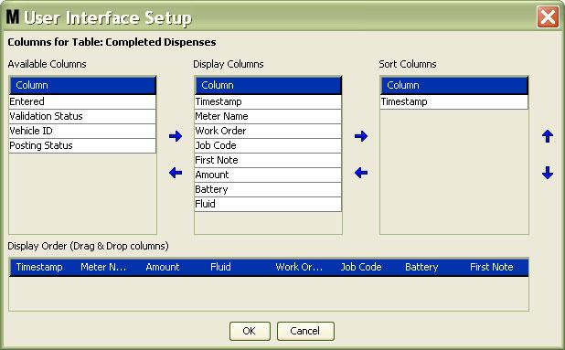 System Administrator Setup Screens To configure a table, use the mouse to highlight a table on the list. Then click the Modify button. The User Interface Setup Screen shown in FIG.