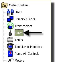 Fluids 1. Select Fluids from the list on the Matrix System Panel. FIG. 93 The screen shown in FIG.