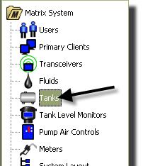 Tanks 1. Select Tanks from the list on the Matrix System Panel. FIG. 99 The screen shown in FIG. 100 displays. It is used to add, edit, remove and create a profile for the tanks in a Matrix system.