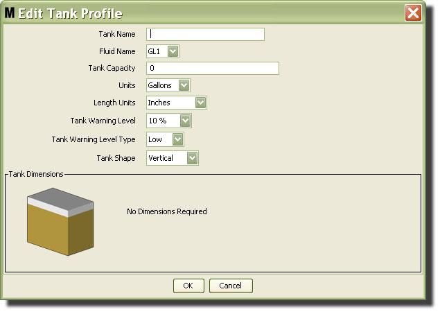 2. Click the ADD NEW button to create a profile and add a new Tank to the Matrix system 3. The Edit Tank Profile screen shown in FIG. 101 displays. FIG. 101 Tank Name: provide a name to identify the tank.