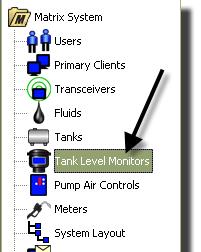 Tank Level Monitor (TLM) 1. Select Tank Level Monitors from the list on the Matrix System Panel. FIG. 106 The screen shown in FIG.