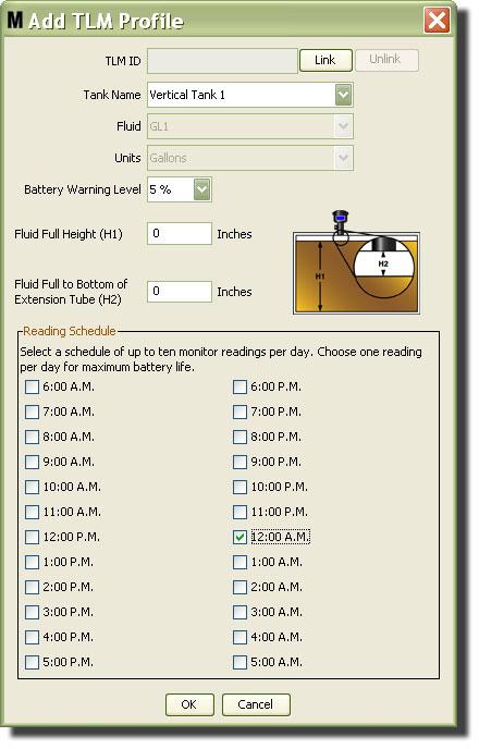 3. The Add TLM Profile screen shown in FIG. 108 displays. FIG. 108 TLM ID: 1. Set the TLM dipswitches and register it with the PC. See the TLM instruction manual for complete instructions. 2.