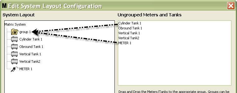Drag and drop the meters and tanks from the Ungrouped Meters