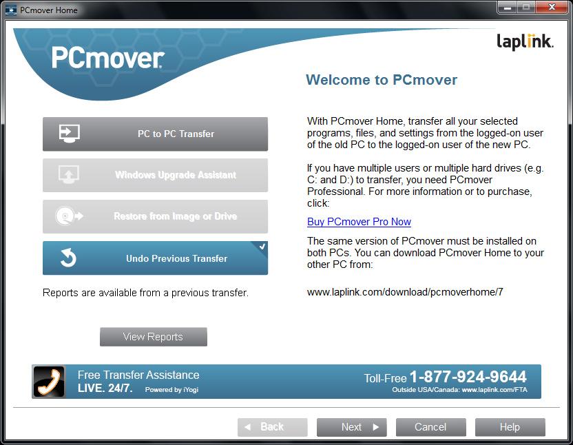 13 Undoing a Transfer Feedback and Support PCmover allows you to restore your new PC to its original state before the transfer.