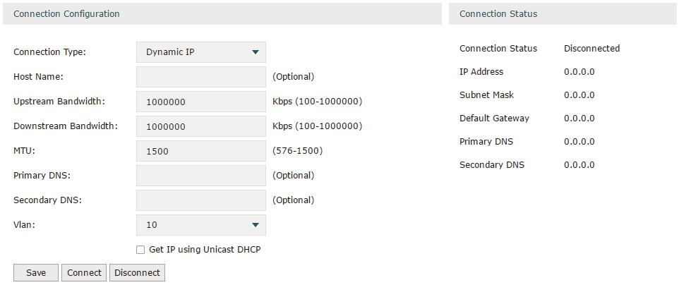 Configuring Network IPv6 Configuration Choose the menu Network > IPv6 > WAN to load the following page.