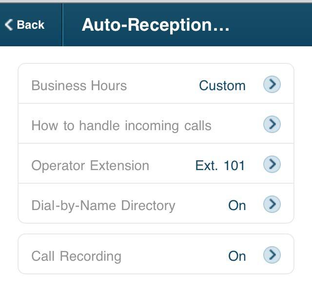Auto-Receptionist Settings The auto-receptionist settings determine how incoming calls are handled for your company. Go to Settings > Phone System > Auto-Receptionist.