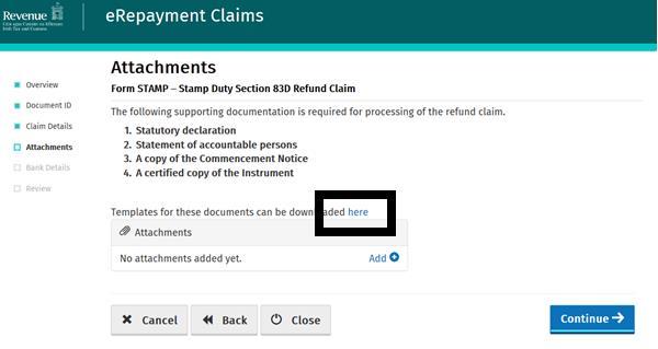 Step 11: Screen Shot 11 lists the supporting documentation that you must include with your claim.