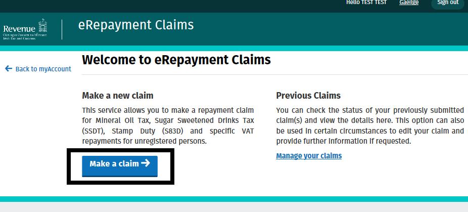 Screen Shot 3 Welcome to erepayment Claims Screen Step 4: To make a new claim, click on Make a claim (in