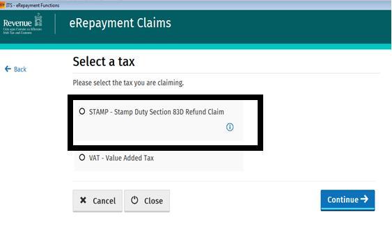 Step 5: From the Select a Tax Screen, select STAMP as shown in Screen Shot 5. Then click Continue.