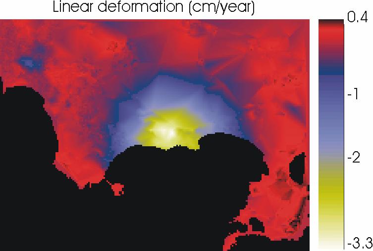 As expected the volumetric decorrelat ion reduces the number of selected pixels, but the subsidence is still detected as shown in Fig. 6 
