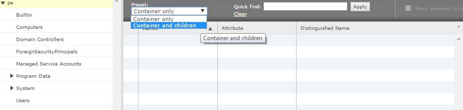 13. Select Container and children from the Preset drop
