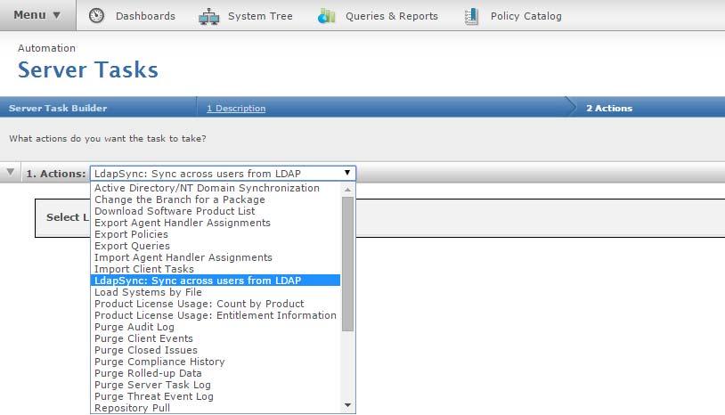 LDAP within the Actions drop down list