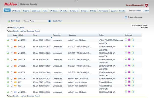 McAfee DAM: Enterprise Deployment Cloud Sensor DB Alerts / Events epo Network McAfee