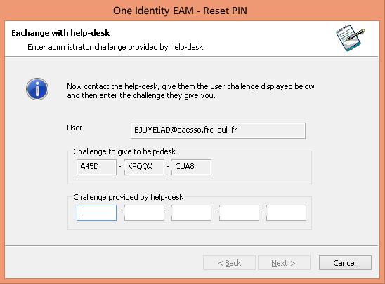 4. Call the help desk and give the displayed challenge. The help desk gives you back another challenge. NOTE: The challenge that the help desk gives you can only be used once. 5.