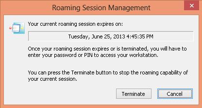 11 Ending a Roaming session Subject When you authenticate yourself with a smart card, you can end your Roaming Session through the Authentication Manager icon located in the notification area. 1.