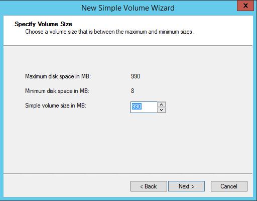 In the Specify Volume Size dialog box,