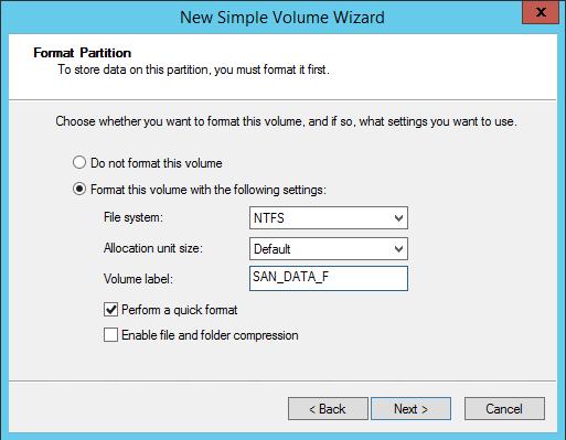 19. In the Format Partition dialog box: Make sure that the NTFS file system is selected.