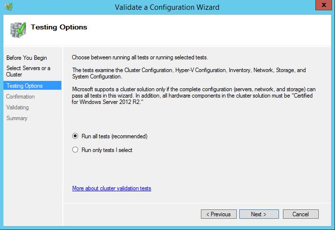 In the Testing Options dialog box, make sure that the option Run all tests