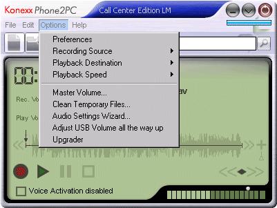 Options drop down menu Konexx USB Phone 2 PC Preferences Preferences allow you to define how you would like the Phone 2 PC program to run on your