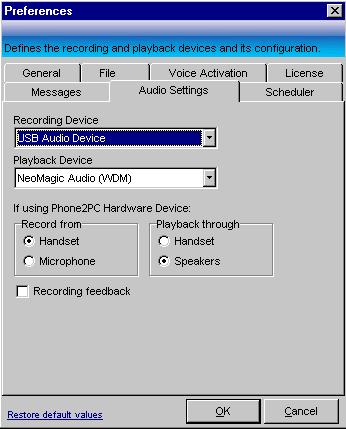 Voice Activation Check Box Konexx USB Phone 2 PC (not available in Basic Edition) Located in the lower left corner of the main GUI, this control provides one of two methods for enabling or disabling