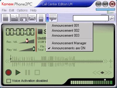 Setting up and using Announcements Announcements in conjunction with the Phone 2 PC hardware device allow you to playback pre-recorded sound (announcements) through the telephone.