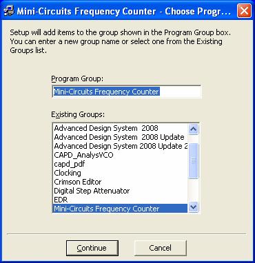 In most cases the default will be your computer s hard drive (C:)\program files\mini-circuits Frequency Counter\ Change it if you