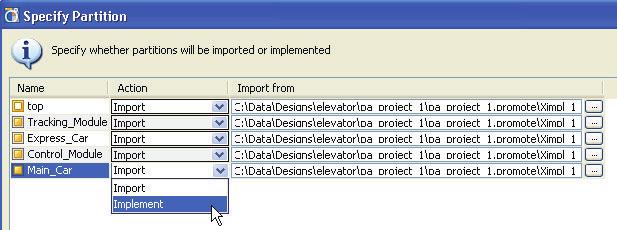 Xilinx Design Preservation Flow and Setup After a design change, any partitions associated with changed compile points must be set to Implement.