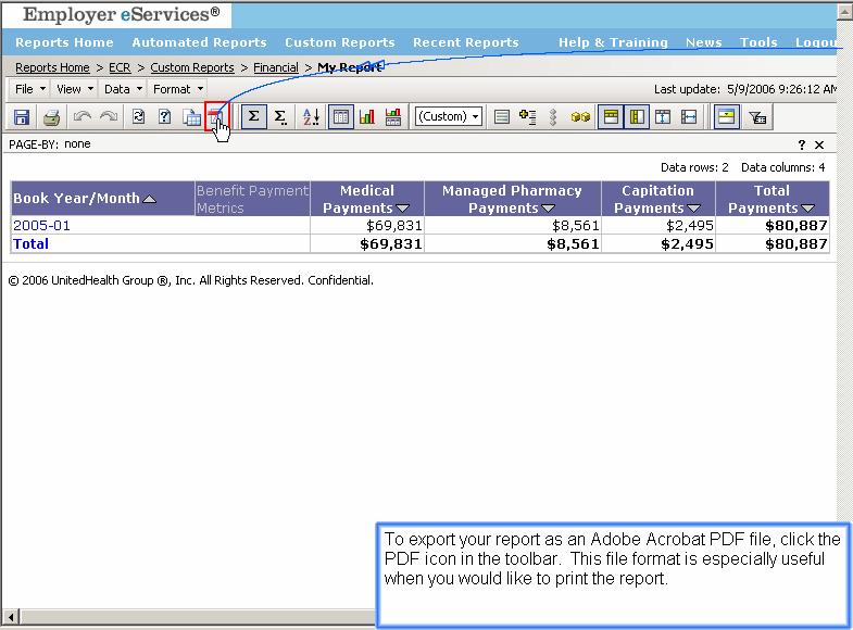 Slide 15 - Slide 15 To export your report as an Adobe Acrobat PDF file, click the PDF icon in the