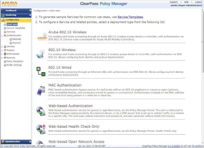 ARUBA CLEARPASS POLICY MANAGER The most advanced access policy platform available Aruba s ClearPass Policy Manager provides role- and device-based network access control for employees, contractors