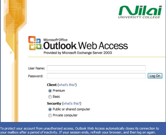 Accessing OWA from Internet Explorer. Outlook Web Access User Guides For Internet Explorer (IE) user open your web browser and type https://owa.nilai.edu.