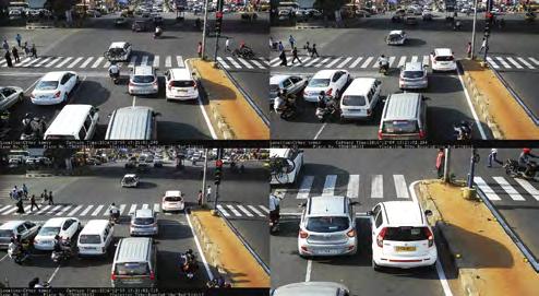 Running Red Light Running red light violation detection: A traffic video unit captures three images of a vehicle crossing an intersection against a red light and