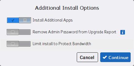 - On the Additional Install Options screen, you can choose not in install the Additional Apps by clicking the button to remove the checkmark.