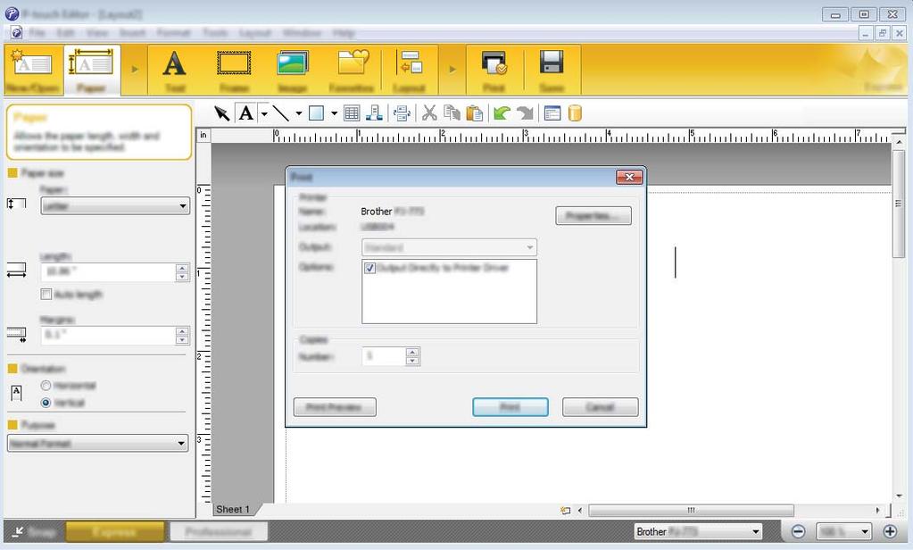 How to Use P-touch Editor (Windows Only) Printing with P-touch Editor 2 Express mode 2 This mode allows you to quickly and easily create layouts that include text and images.