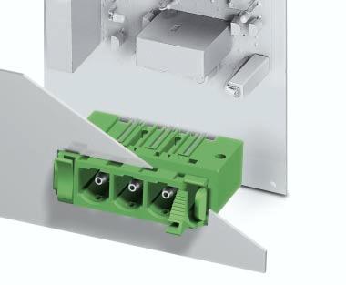 Feed-through heders DFK-PCV 6-6/...-G-.6 mm pitch POWER COMBICON feed-through heders, pitch.6 mm, color: green, plug-in direction verticl to the PCB 2.6 6.