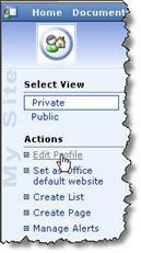 The private view is shown by default when you first enter your personal site.