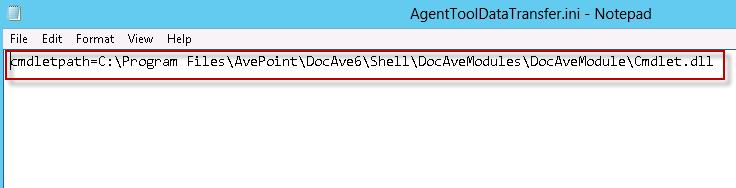 Figure 18: The destination AgentToolDataTransfer.ini file. 4. On the server where the destination DocAve Agent is installed, navigate to \AvePoint\DocAve6\Agent\bin. Find the AgentToolDataTransferGUI.