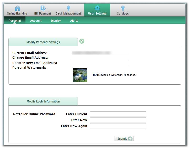 User Settings Tab Options Modify login settings, rename accounts, modify display