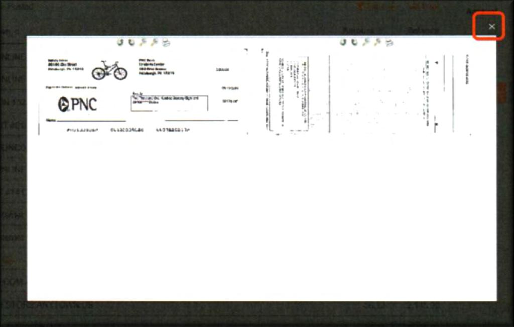 Once the customer clicks on a check image, an overlay page appears with the front and back of a check image.