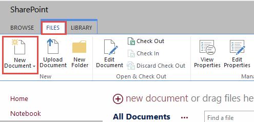 Create a Document If you need to create a new document from scratch, you can do so from within SharePoint. The document can then be opened and edited by other team members. 1.