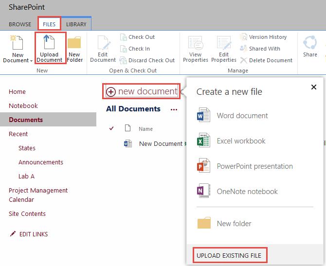 4. The newly created document will open in the Office 365 Web App. You can edit the document in the Web App or Open in Microsoft Office. 5. Click Save. Upload a Document 1.