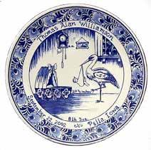 birth are hand painted in blue paint by our artists on this beautiful Delft plate.