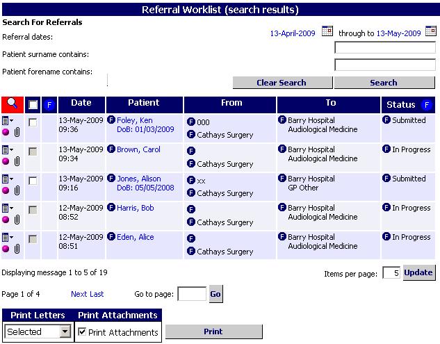 THE WORKLIST SCREEN To access the work list screen, log on to WCCG, hover your mouse over Messages, select Referrals. The referral work list will be displayed.