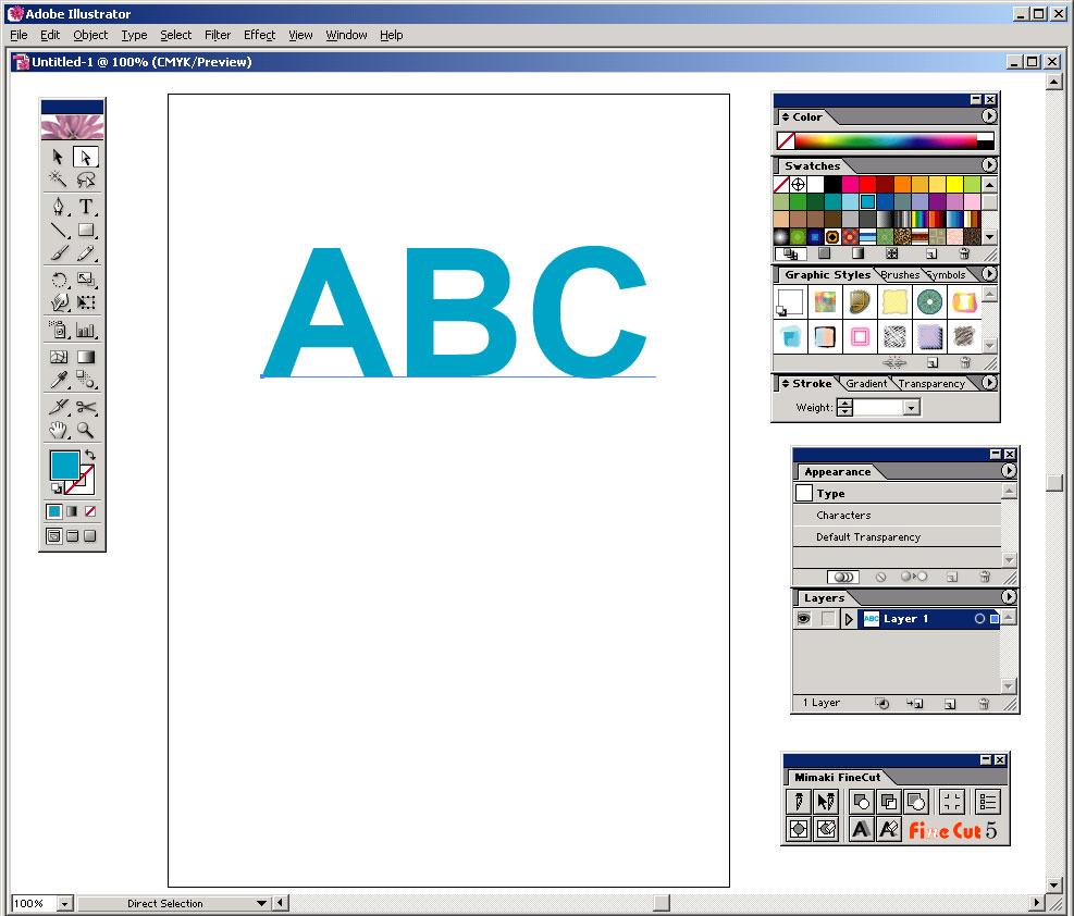 3 Activate Illustrator. No need to set the paper size to A3 size. Display FineCut menu automatically.