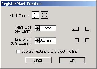Alternatively, select [Register Mark Creation] from the [File]-[FineCut] menu.
