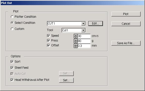 Plot Out Dialog When clicking Plot button, the Plot Out dialog appears. 1) Media Select the output condition.