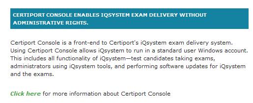 4. Click the Click here link to begin the process to set up the Certiport Console.