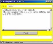He clicks either the users pinwall or button on the avatar and the following dialog box is displayed (Figure 12): Leaving a message on somebodys pinwall is displayed in the scene in a real life